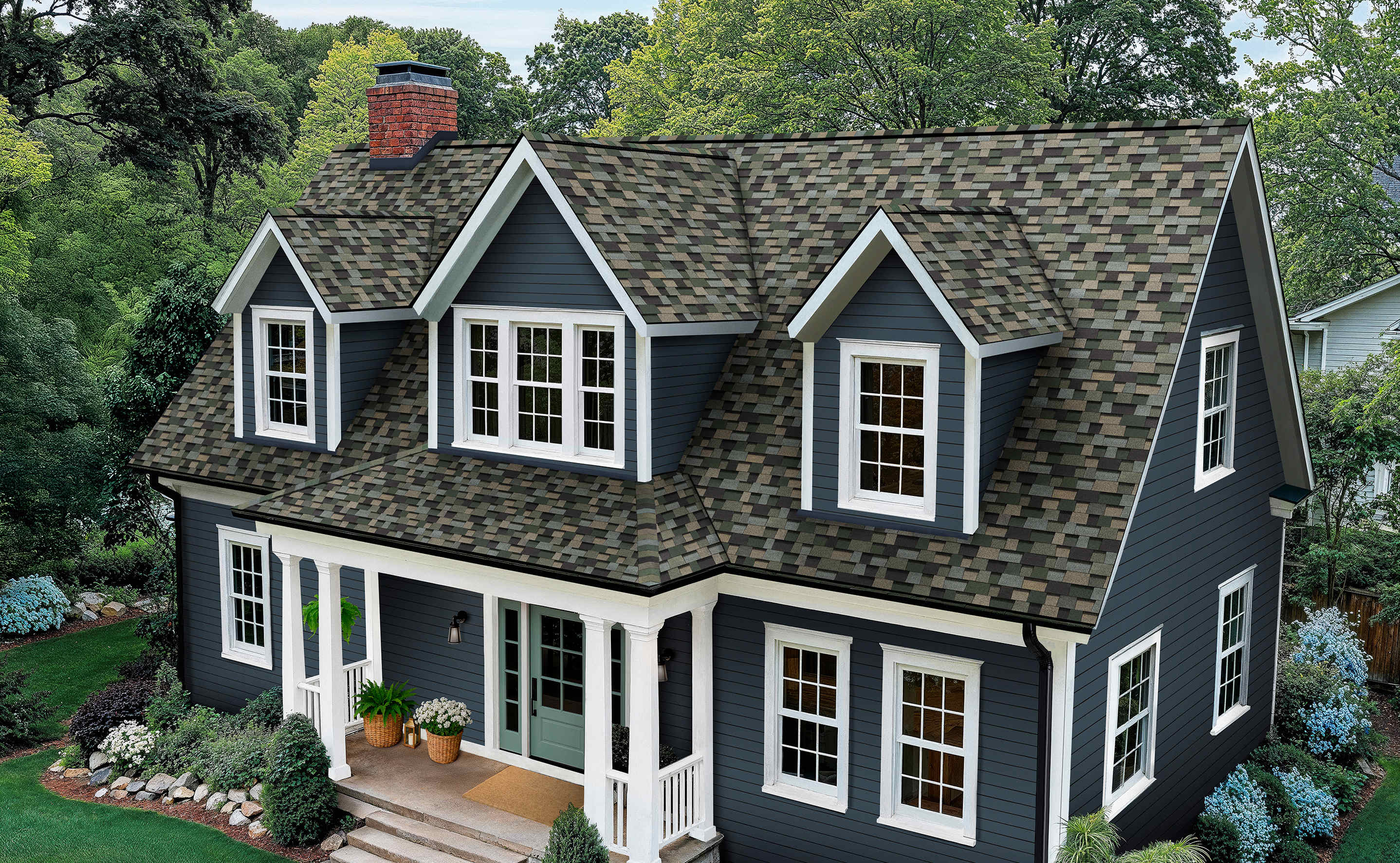 Owens Corning TruDefinition® Duration® Shingles + Designer Colors Evergreen Mist House